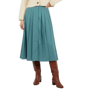 Comptoir Des Cotonniers France teal green button front pleated midi skirt XS